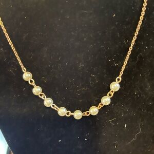 White Pearl Gold Tone Necklace